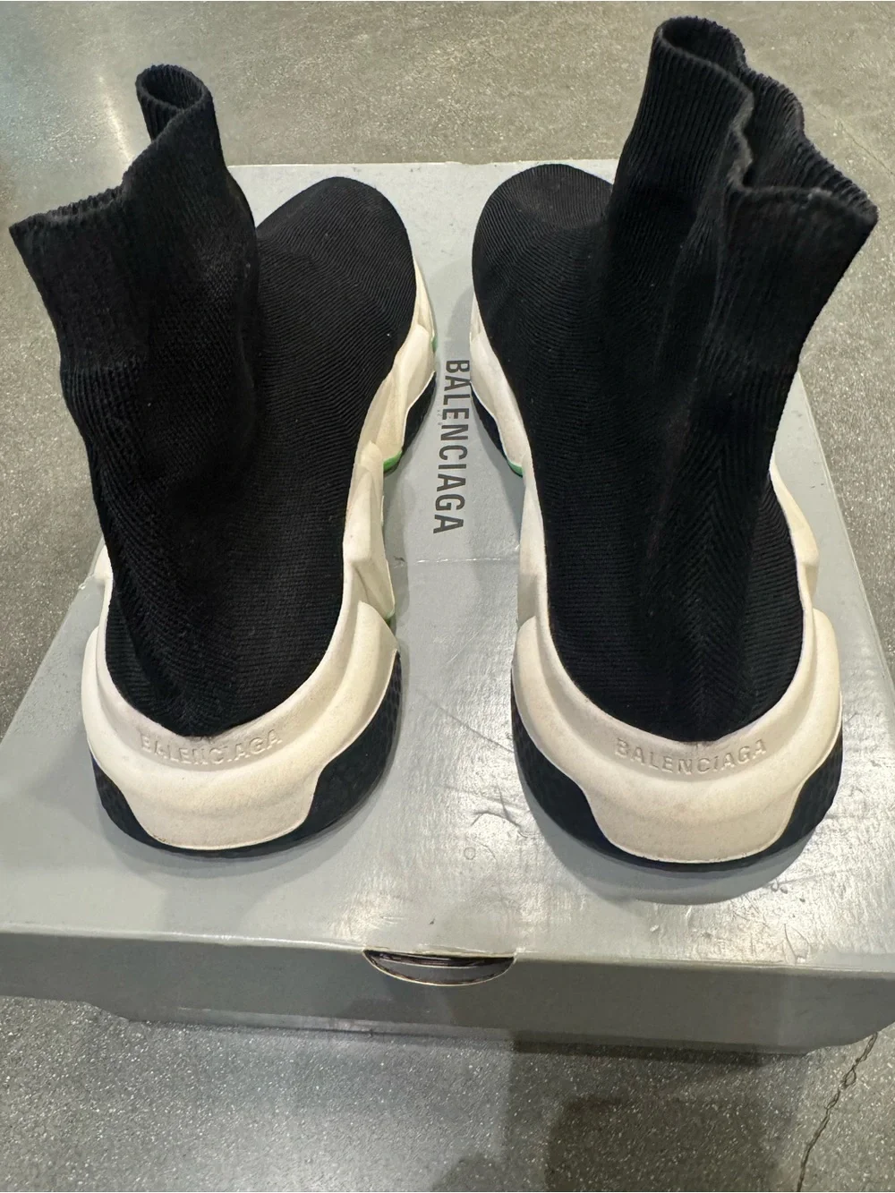 Balenciaga Black Sock-Style Speed Trainers with Green Accents